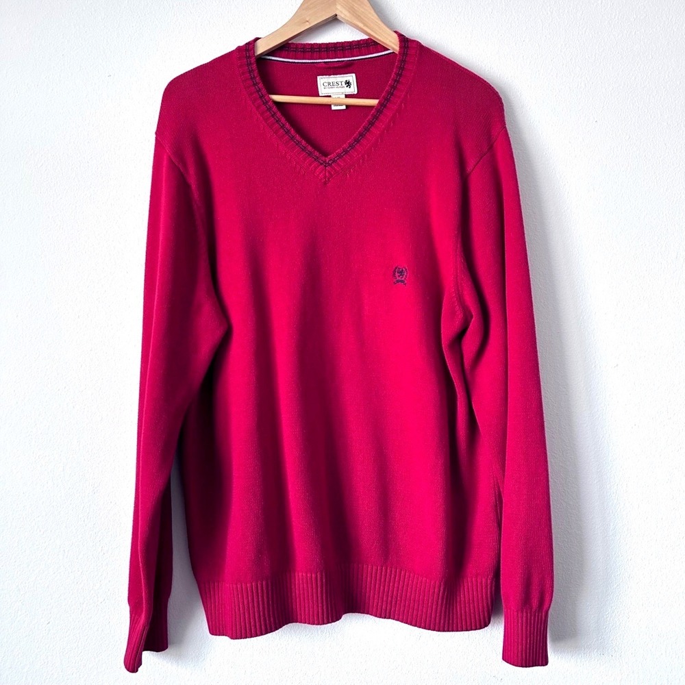 Vintage Preppy Crest by Tommy Hilfiger Mens Red V-Neck Cotton Knit Sweater‎ Sz L